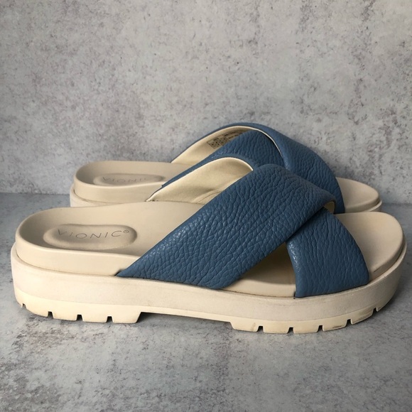 Vionic Women's Vesta Leather Flatform Lug Sandal Blue Size 11 - Picture 2 of 10